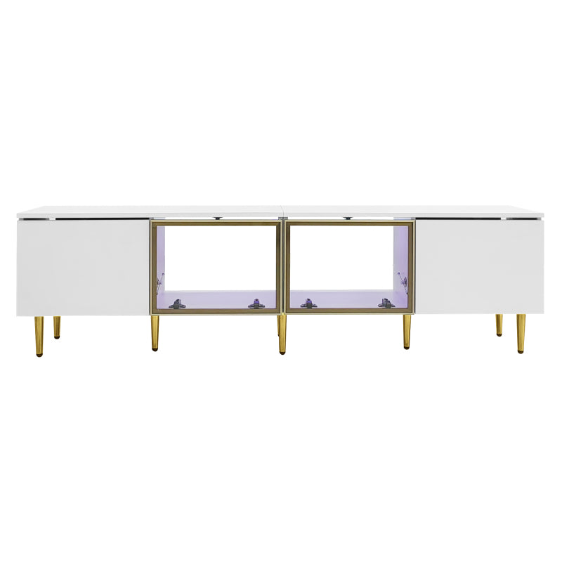 Modern TV Stand with Glass Doors & LED Lights, 67"