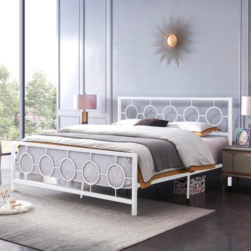 White King Classical Metal Bed | Circular Headboard & Storage Space