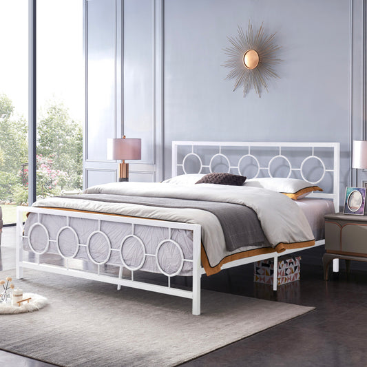 White King Classical Metal Bed | Circular Headboard & Storage Space