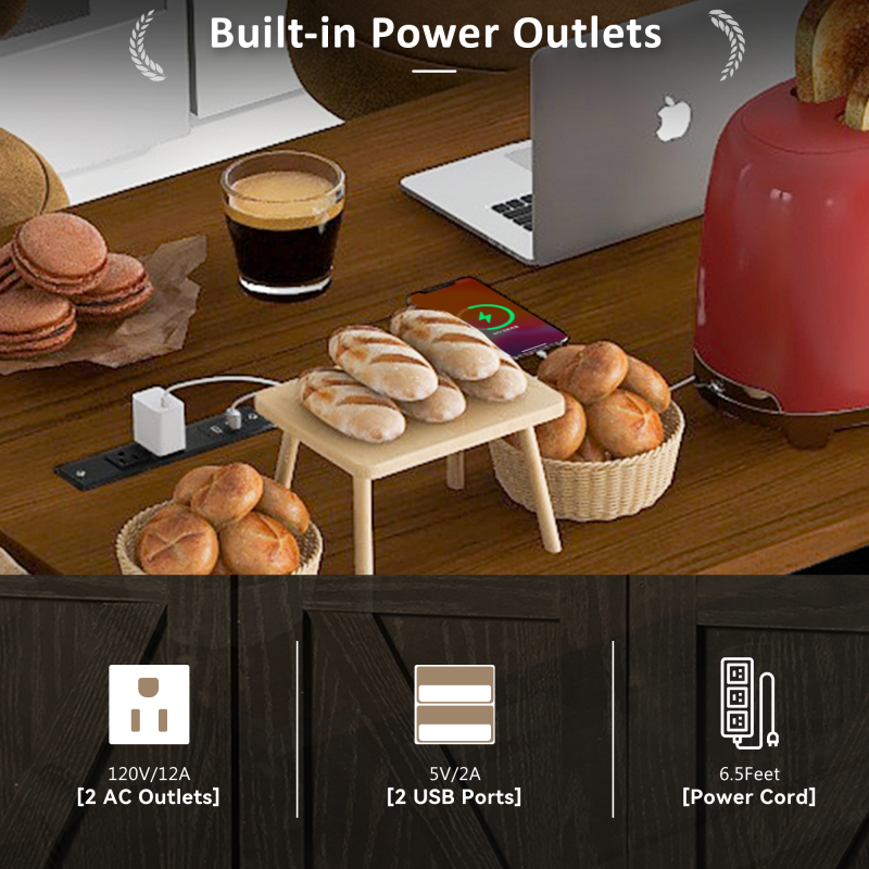 53.5" Farmhouse Kitchen Island with Drop Leaf & Power Outlet