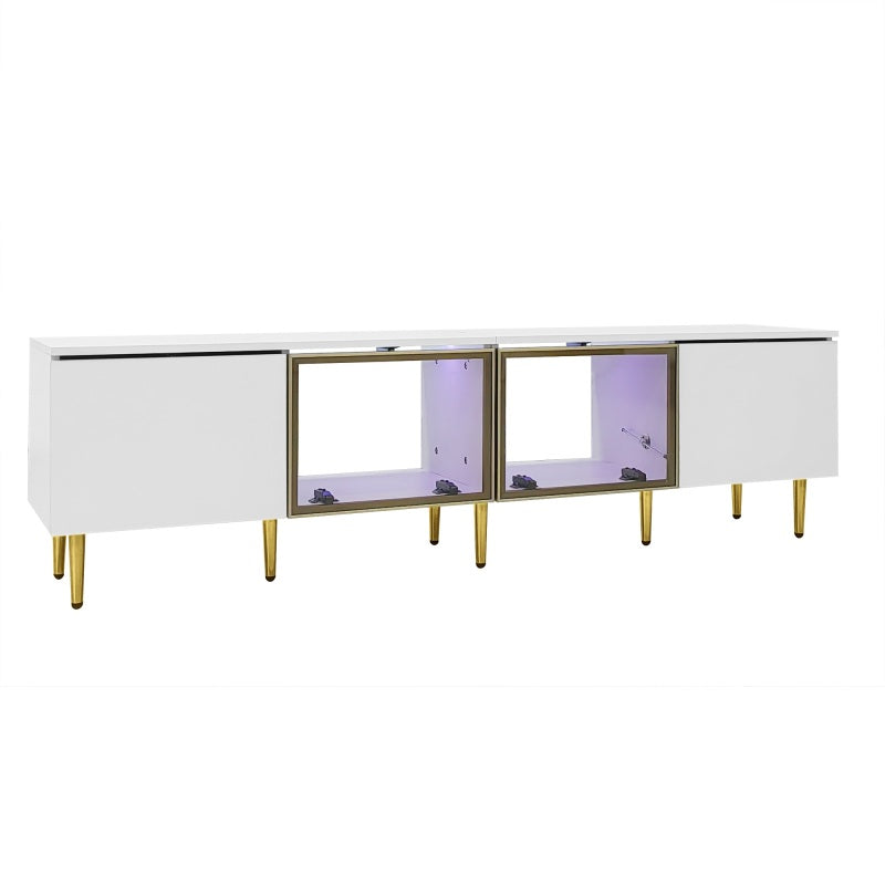 Modern TV Stand with Glass Doors & LED Lights, 67"