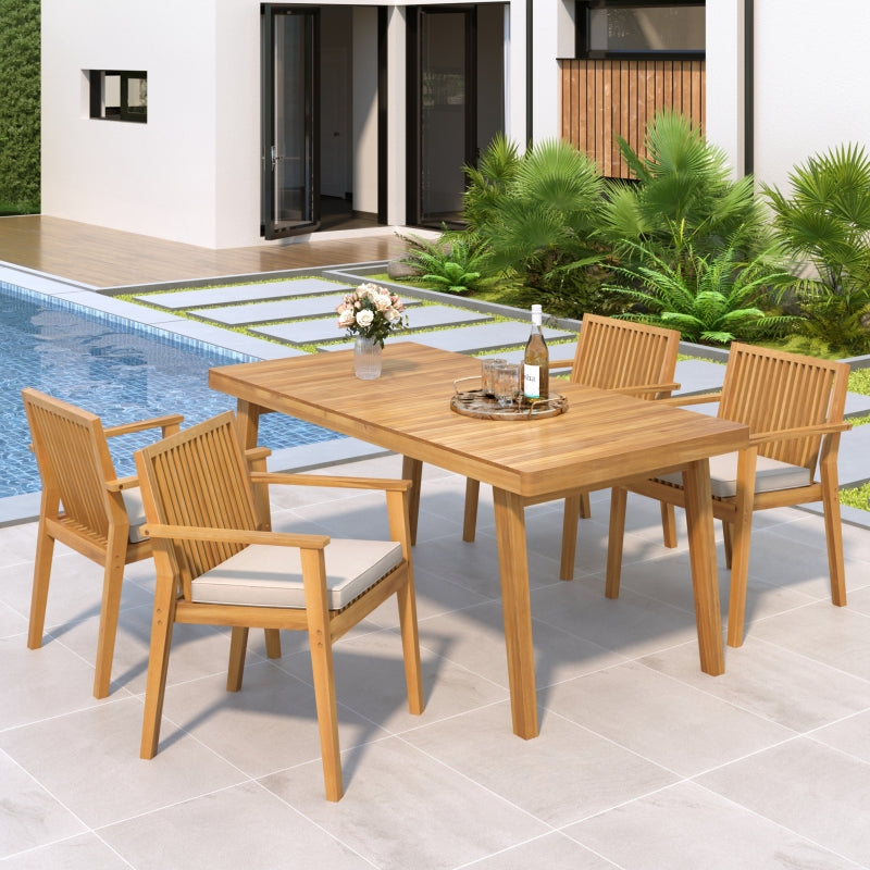 5-Piece Patio Furniture Set - Acacia Wood Table with 4 Cushioned Chairs
