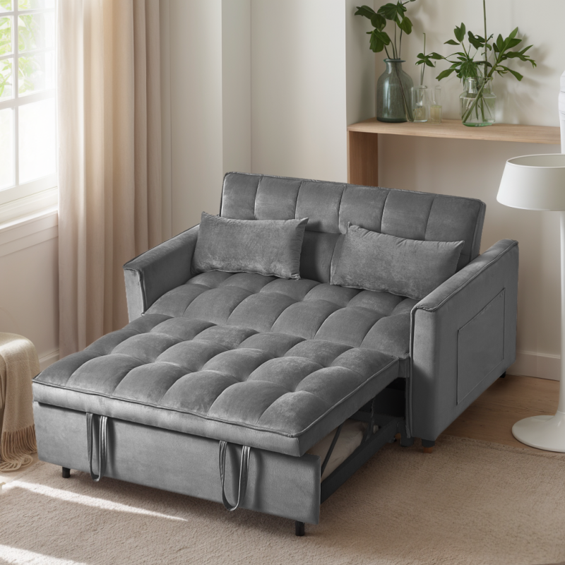 3-in-1 Convertible Sleeper Sofa | Black Velvet Pull Out Couch Bed
