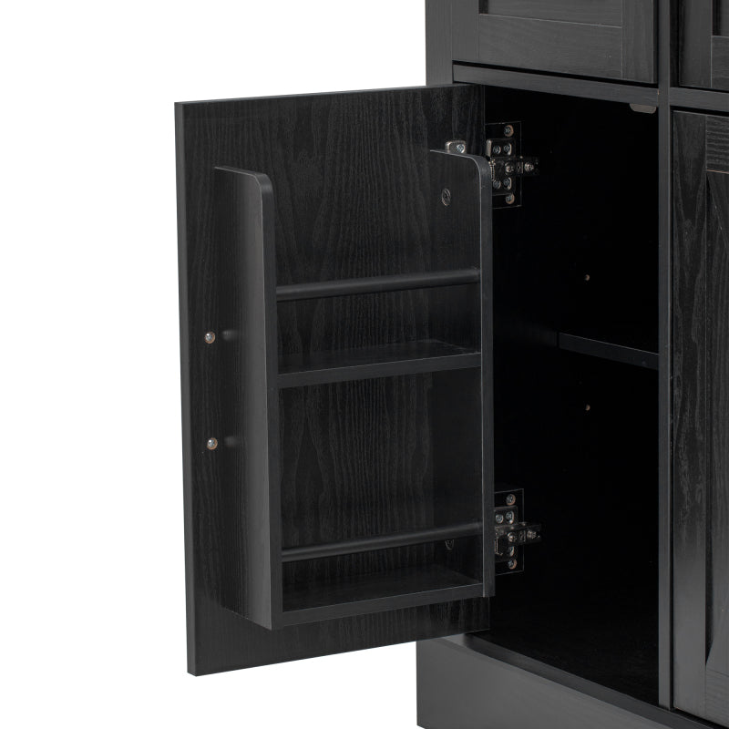 Black Farmhouse Buffet Sideboard with Door Shelves