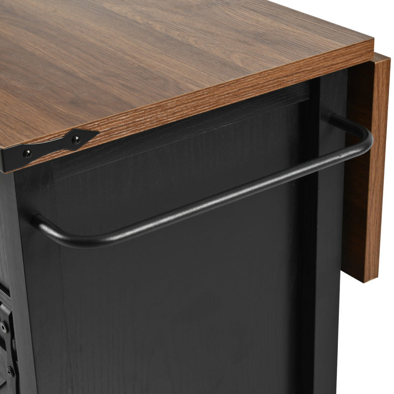 Black Rolling Kitchen Cart - 53.7" Island with Barn Doors & Storage