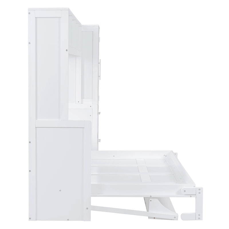 Murphy Bed with Closet & Drawers – Queen Size, White