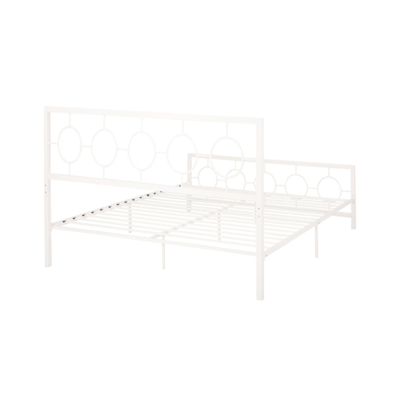 White King Classical Metal Bed | Circular Headboard & Storage Space