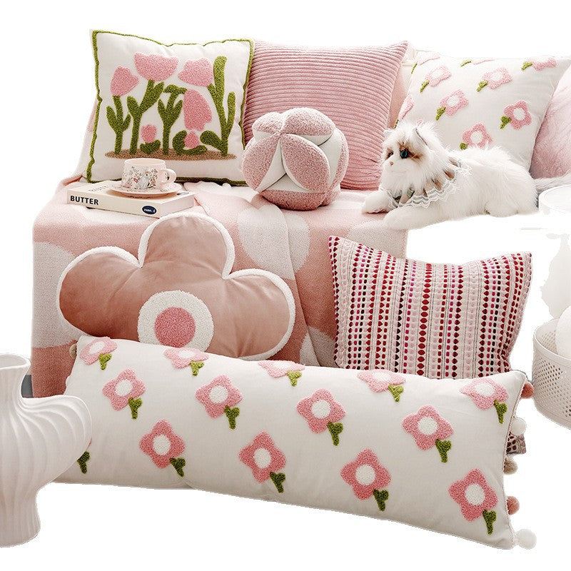 Pink Pastoral Pillow Cover – French Cream Style Cushion for Sofa or Bed – No Insert