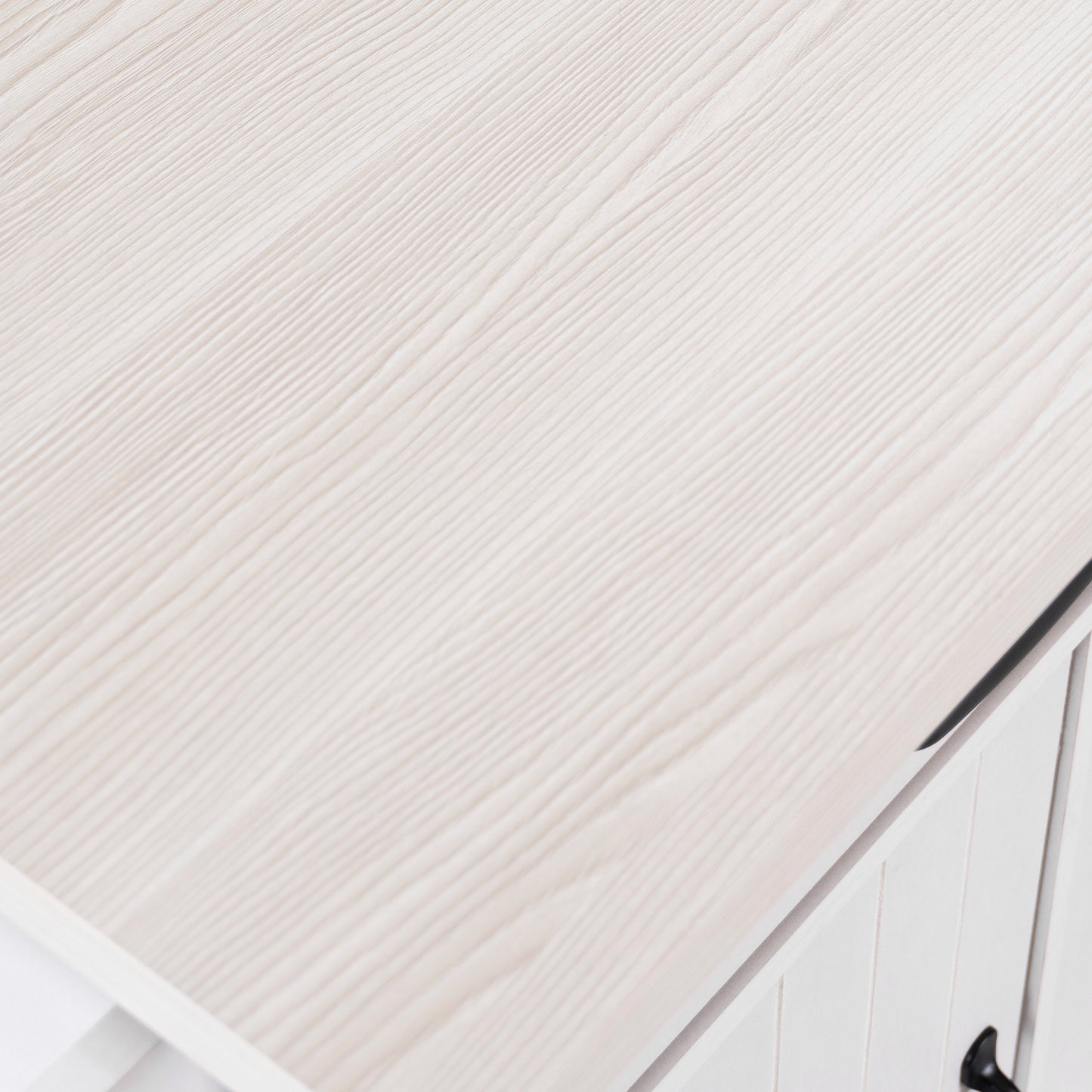White Kitchen Island with Trash Cabinet & Drop Leaf