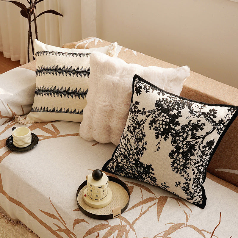 Cream Color Pillowcase High-end Retro Style Brown French Light Luxury Sofa Living Room Bed Lumbar Pillow Cushion with Core