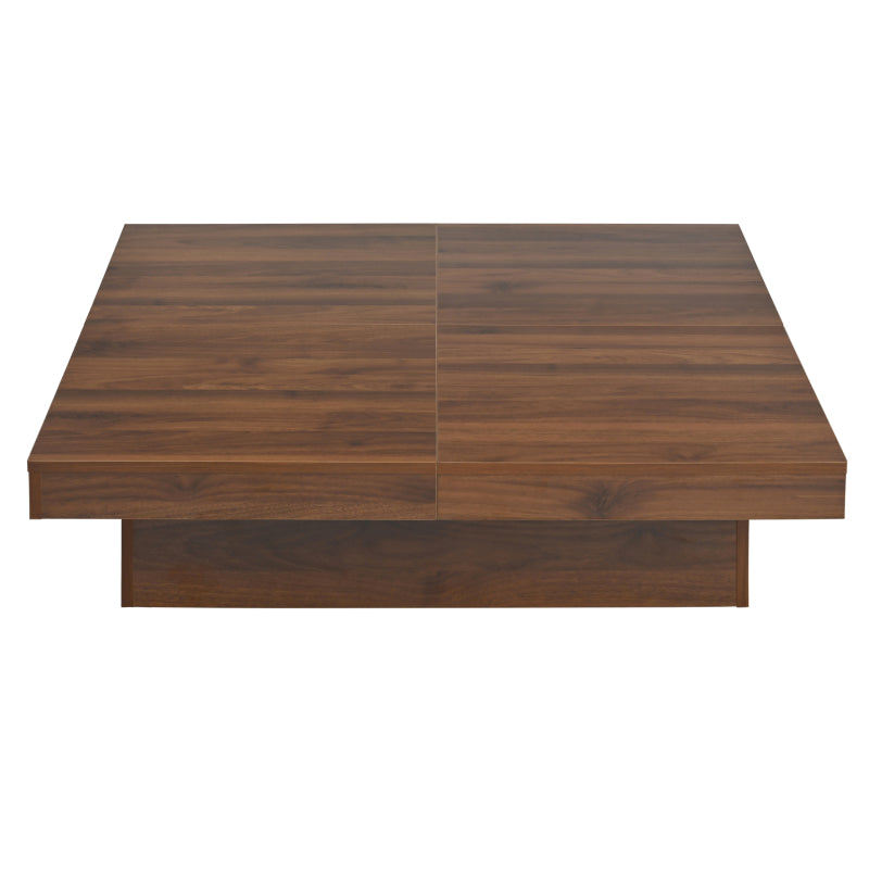 Square Veneer Coffee Table Sliding Top with Storage in Walnut 39.4''