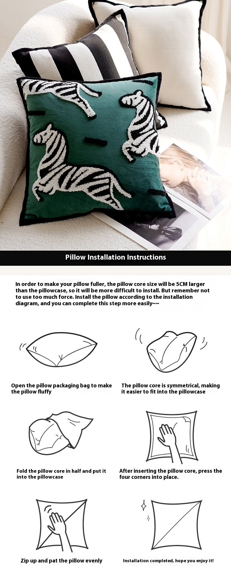 Retro Pony Embroidered Pillow Cover – Nordic Luxury Sofa Cushion – No Insert