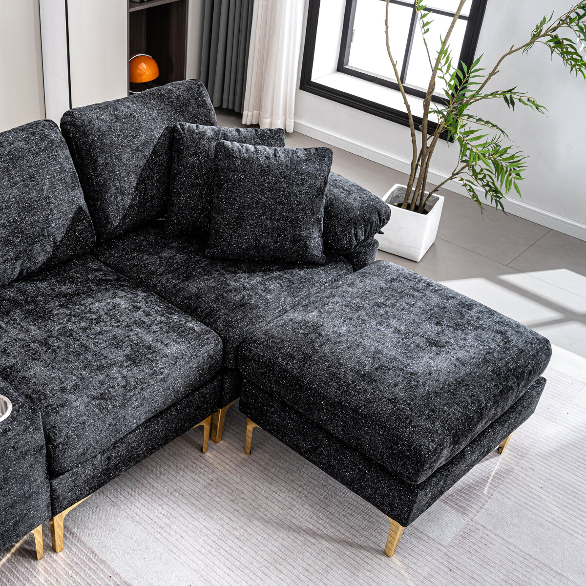 125.9" U-Shaped Modular Chenille Sofa: Cloud Sectional with Power Recliner, USB & Ottoman