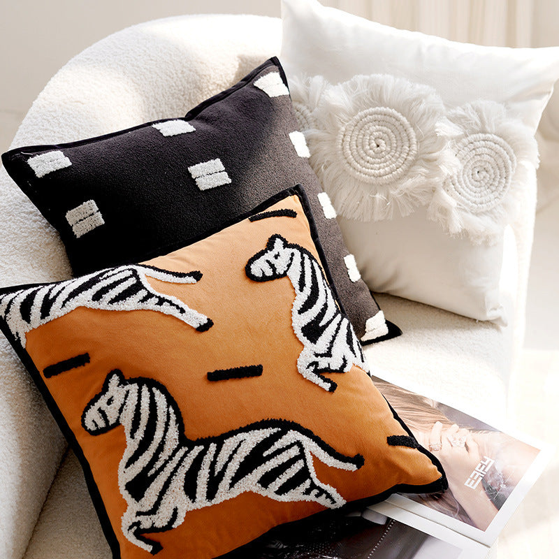 Retro Pony Embroidered Pillow Cover – Nordic Luxury Sofa Cushion – No Insert