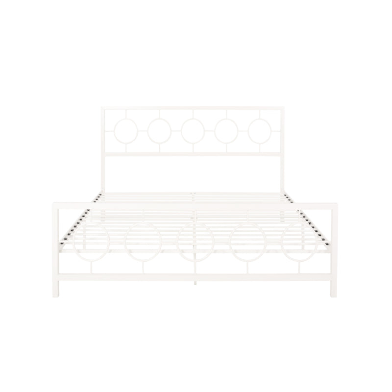 White King Classical Metal Bed | Circular Headboard & Storage Space