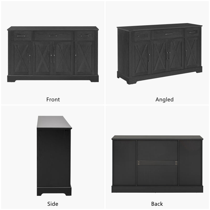 Black Farmhouse Buffet Sideboard with Door Shelves