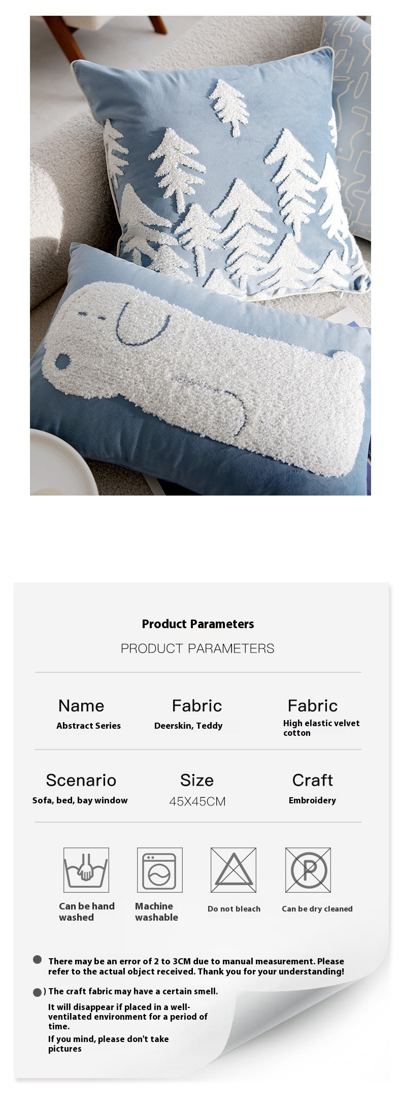 Vintage  Cartoon Cream Blue Cushion Pillow Sofa  Pillow Cover Bed