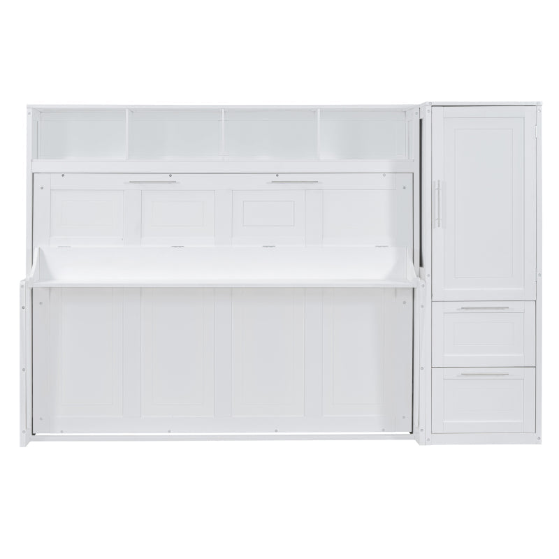 Murphy Bed with Closet & Drawers – Queen Size, White