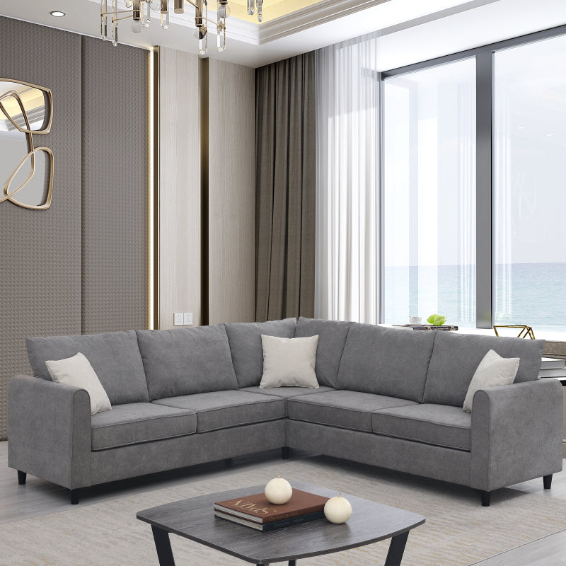 91" Modern L-Shape Sectional Sofa - Upholstered Couch with 3 Pillows