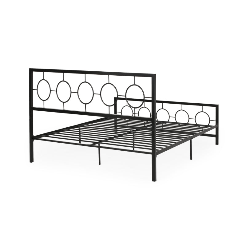 King size Classical Metal Bed Frame with Circular Design Headboard and Footboard, Under Bed Space, Black