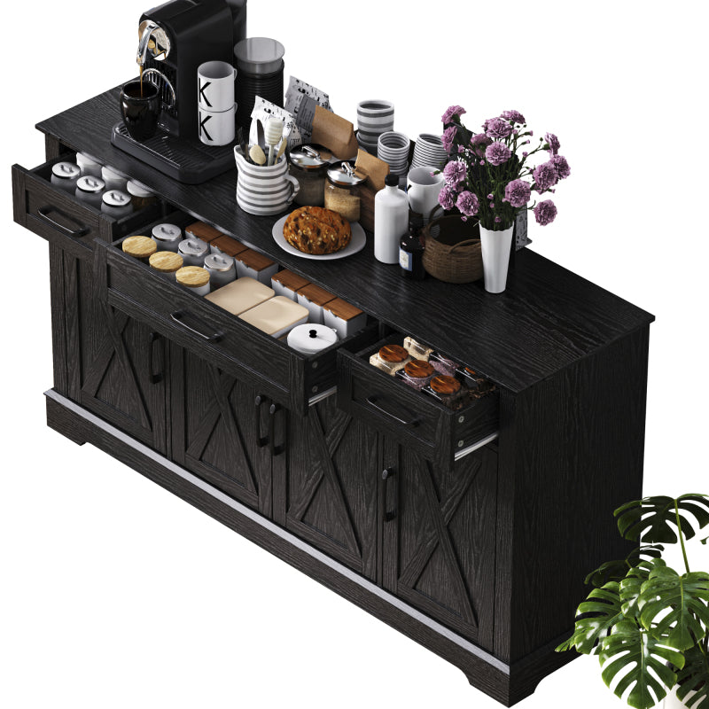 Black Farmhouse Buffet Sideboard with Door Shelves