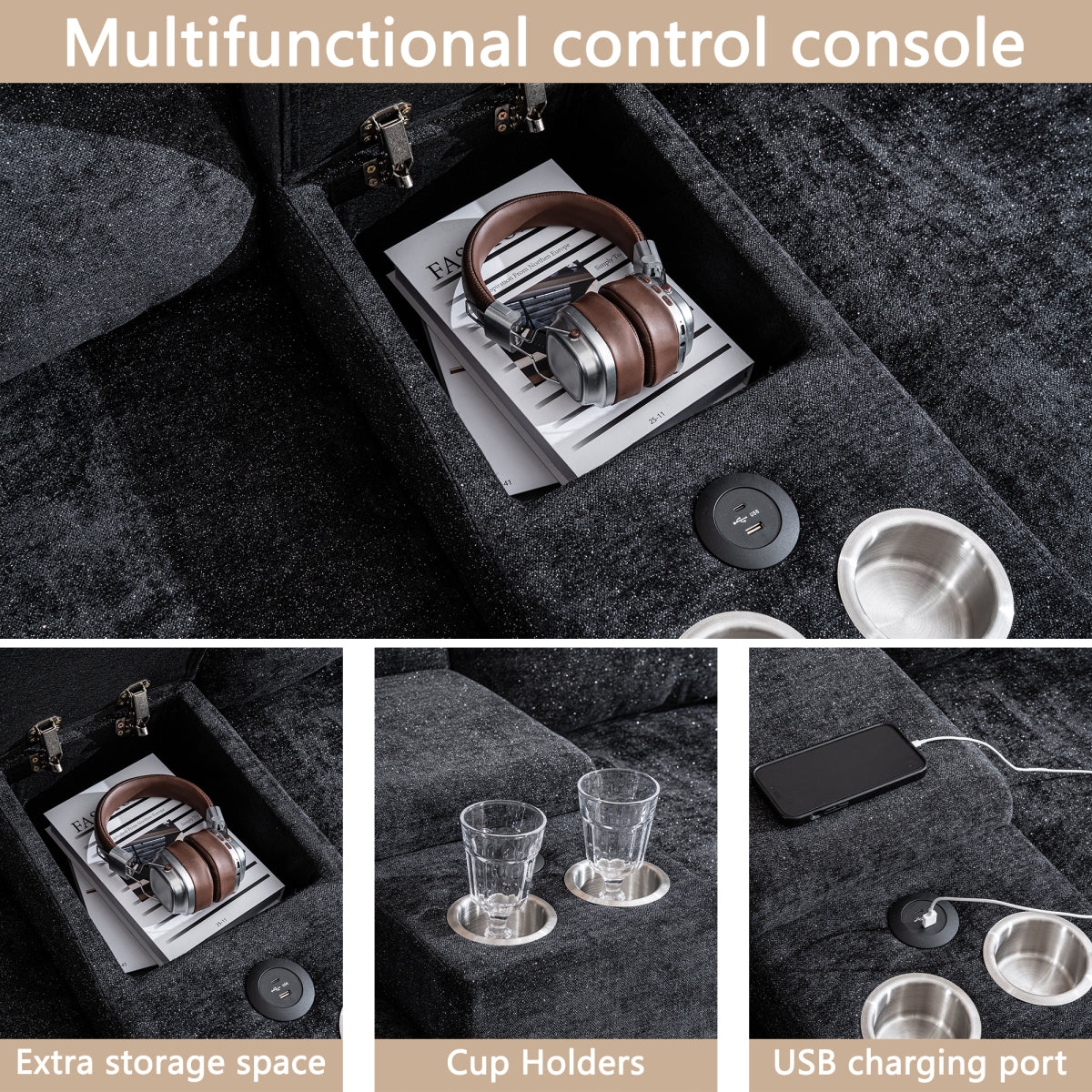 125.9" U-Shaped Modular Chenille Sofa: Cloud Sectional with Power Recliner, USB & Ottoman