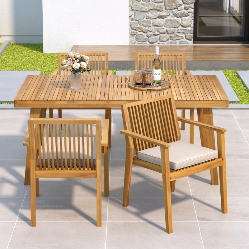 5-Piece Patio Furniture Set - Acacia Wood Table with 4 Cushioned Chairs