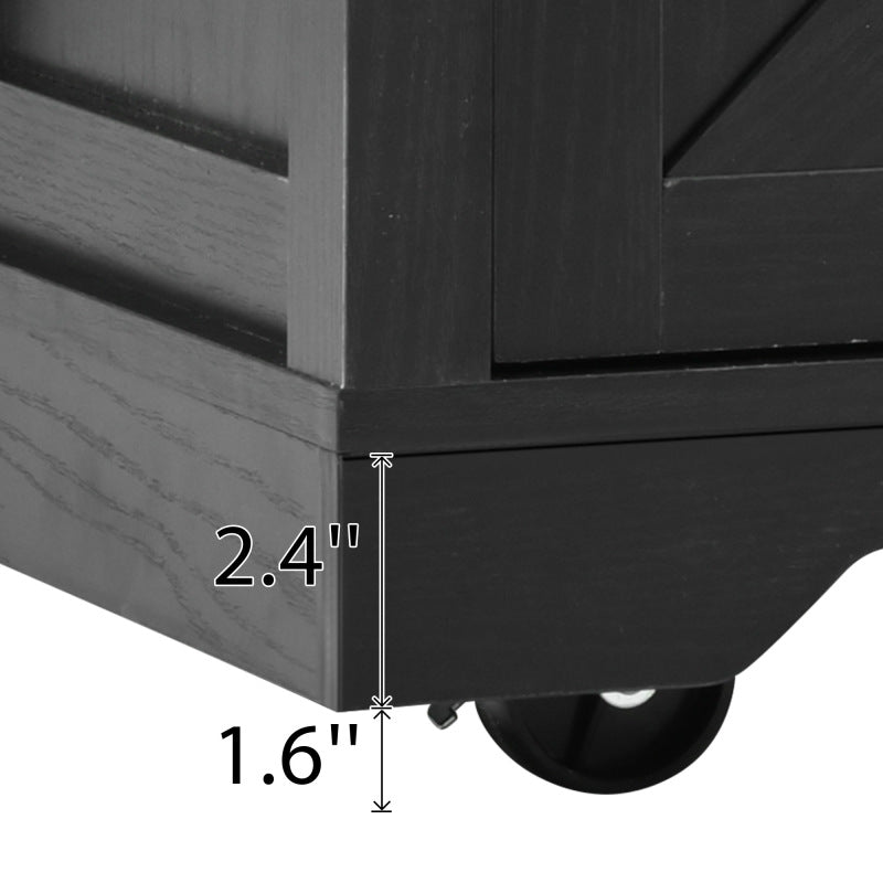 Black Rolling Kitchen Cart - 53.7" Island with Barn Doors & Storage