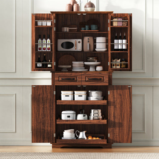 72" Farmhouse Pantry Cabinet with Pull-Out Organizers & Drawers