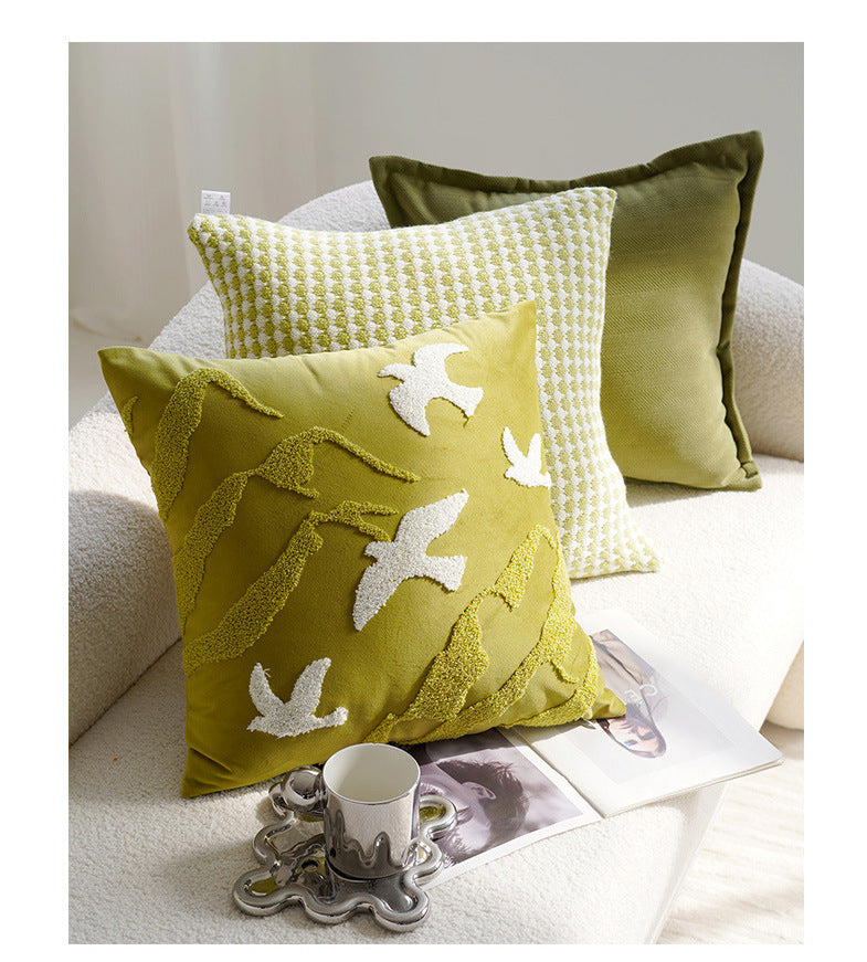 Green Bird Luxury Living Room Cushion Office Pillow Cover Pillowcase Homestay Sofa Waist Pillow Bay Window Cushion Bed