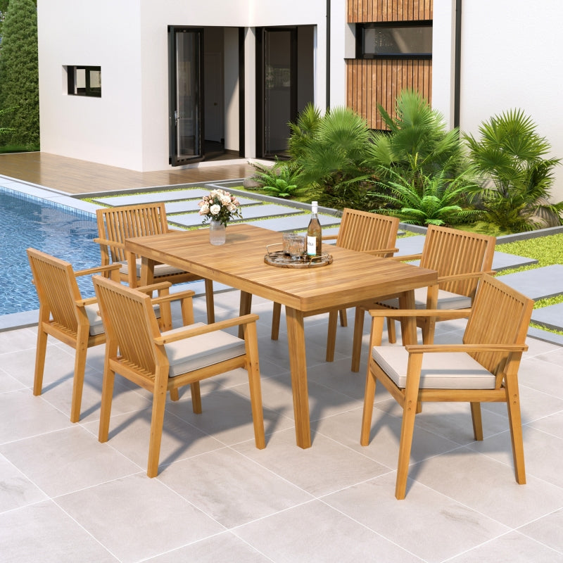 5-Piece Patio Furniture Set - Acacia Wood Table with 4 Cushioned Chairs