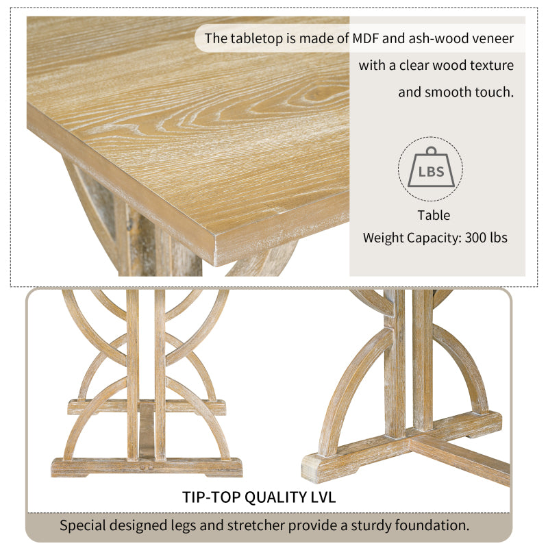 6-Piece Retro Dining Set - Table with 4 Chairs & Bench, Natural Wood