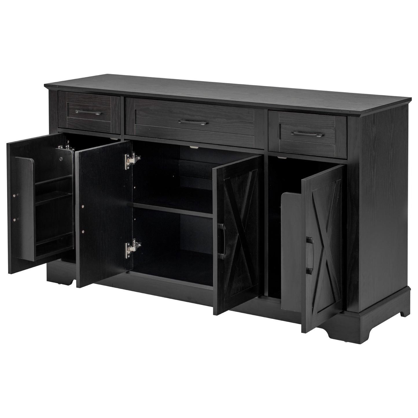 Black Farmhouse Buffet Sideboard with Door Shelves