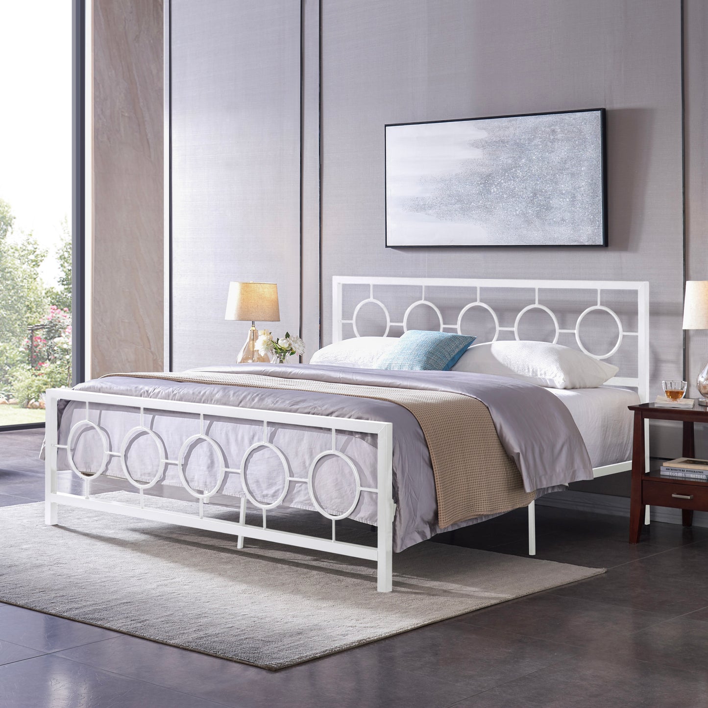 White King Classical Metal Bed | Circular Headboard & Storage Space