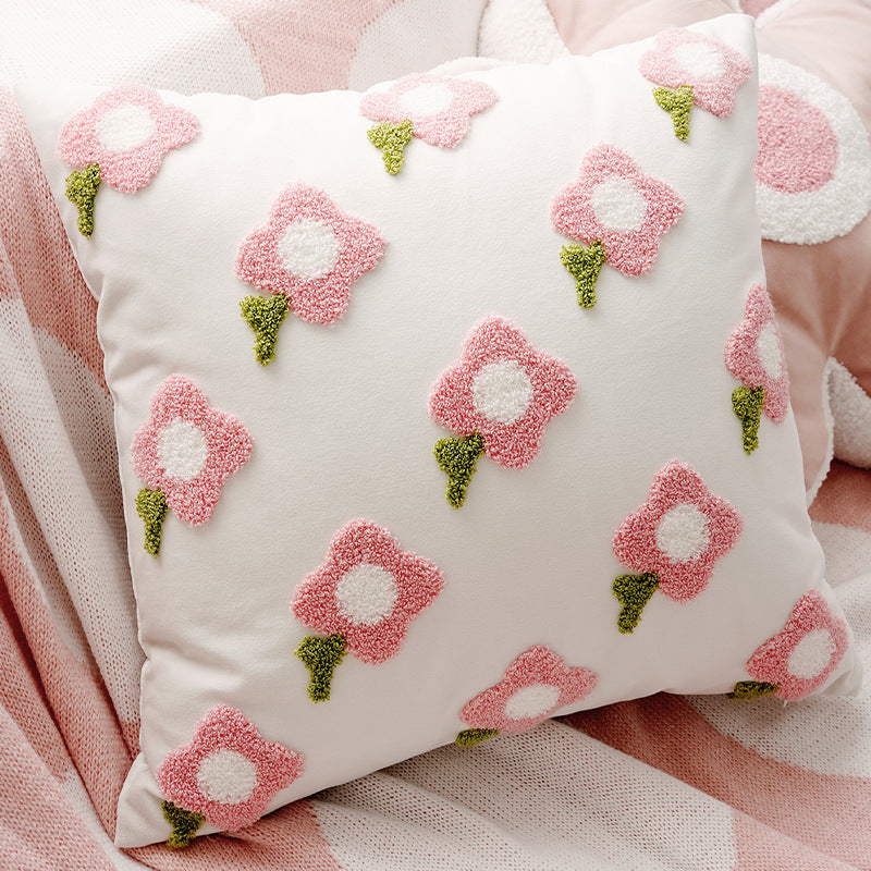 Pink Pastoral Pillow Cover – French Cream Style Cushion for Sofa or Bed – No Insert