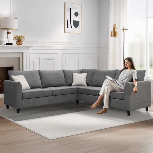 91" Modern L-Shape Sectional Sofa - Upholstered Couch with 3 Pillows
