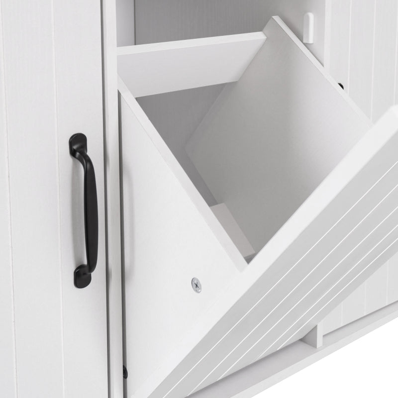 White Kitchen Island with Trash Cabinet & Drop Leaf