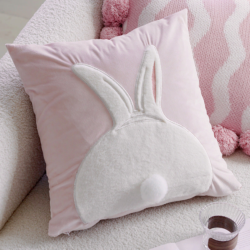 Ins Style Pink Cute Rabbit Pillowcase for Children's Bedroom Headboard Cushion Living Room Sofa Round Pillow