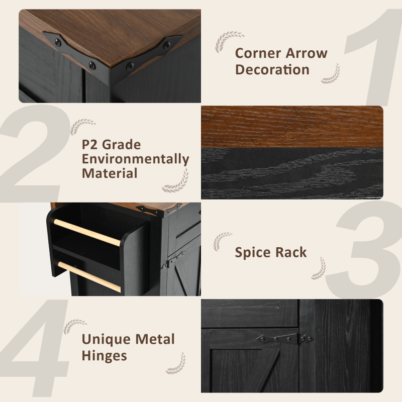 53.5" Farmhouse Kitchen Island with Drop Leaf & Power Outlet