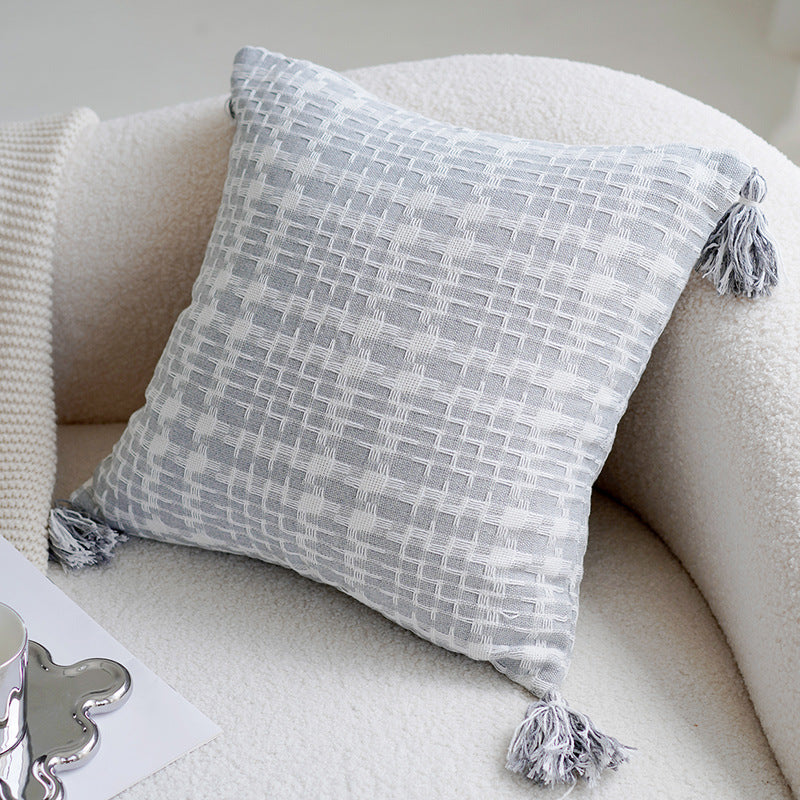 Cream & Gray Patchwork Pillow Cover – Nordic Modern Luxury Cushion – No Insert