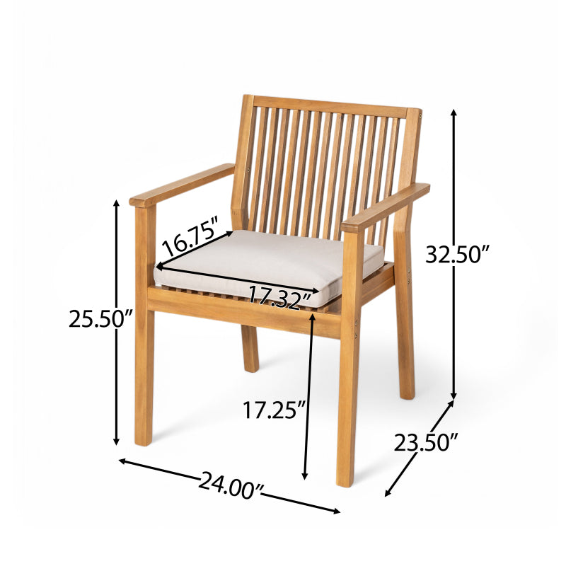 5-Piece Patio Furniture Set - Acacia Wood Table with 4 Cushioned Chairs